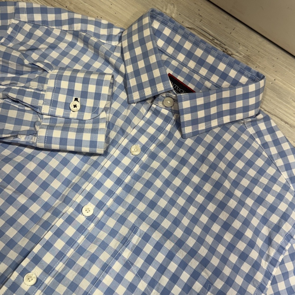 UntuckIt Button Up Shirt Men's Sz M White Blue Check Plaid Slim Fit 100% Cotton